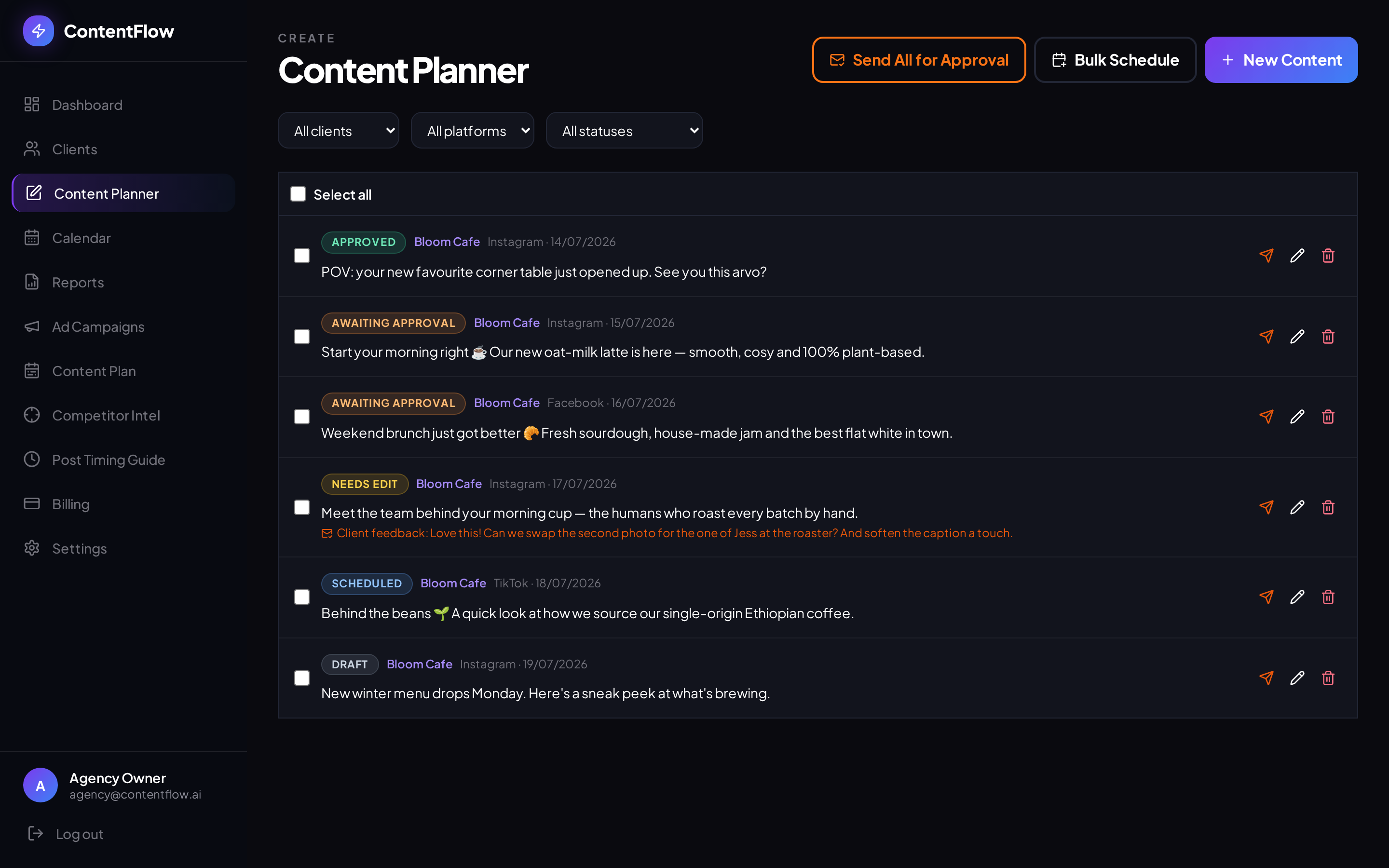 ContentFlow AI Client Approval Workflow screen